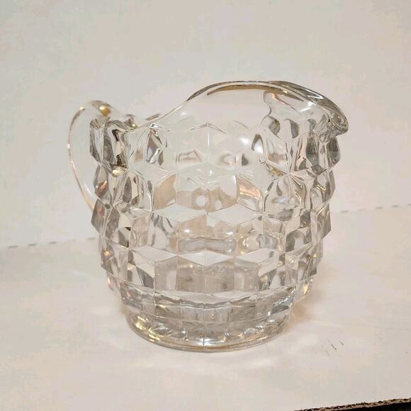 FOSTORIA American 3-pt, 48 oz Vol Jug w/ Ice Lip, 6"T, 6"Diam V Cubist Flawed - Picture 1 of 6